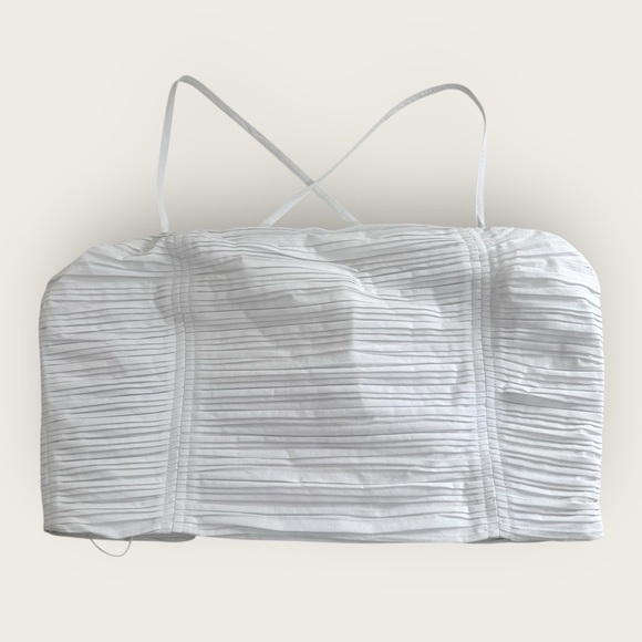 NWT Madewell Poplin Crop Tube Top Women's 4 White Pleated Smocked Strappy - Picture 3 of 12